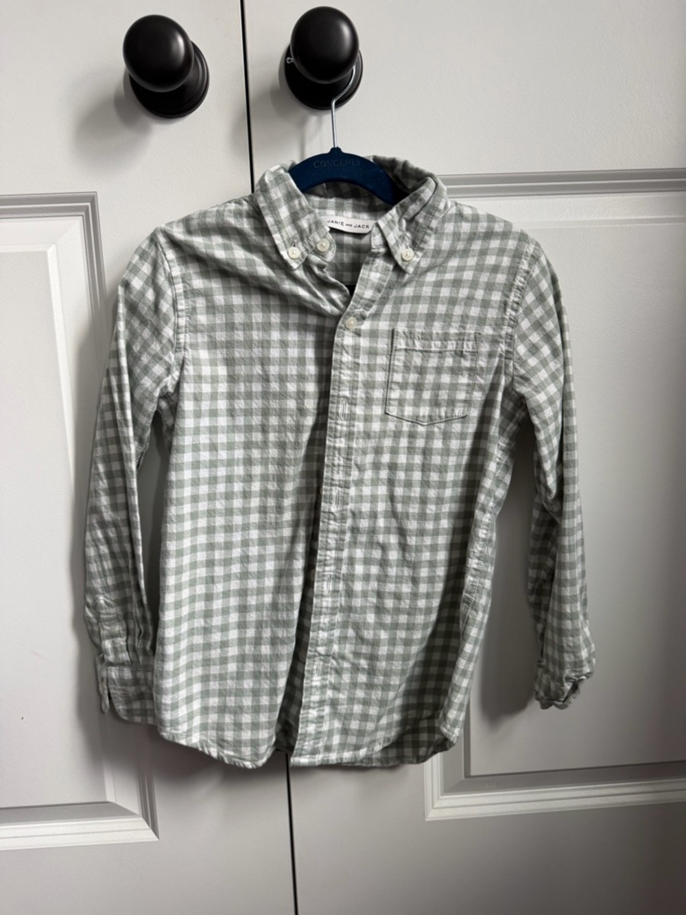 Janie and Jack boys Button-Down Plaid Shirt - Light Green/White